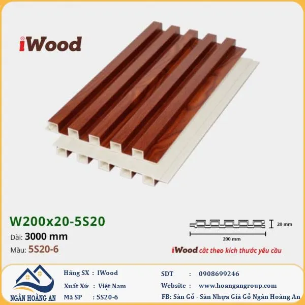 Lam 5 Sóng Nhựa Giả Gỗ Ốp Tường Ốp Trần Iwood 5S20-6